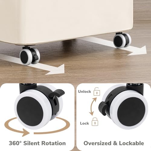 Goodpick 75L Slim Rolling Laundry Basket with Wheels and Lid, Beige - Image 4