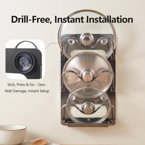 Pot Lid Organizer 3 Tier Foldable Lid Holder for Cabinet Door - Image 3