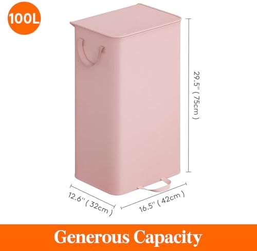 Lifewit Single Laundry Hamper with Lid, Removable Laundry Bags, Pink - Image 6