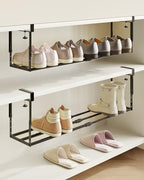 2 Pack Expandable Shoe Rack Organizer for Cabinet, Adjustable Hanging Under Shelf Storage, Sturdy Round Tube Design, Space Saving Shoe Shelf for Closet, Entryway, Laundry Room, Black by NANAGIFTREE