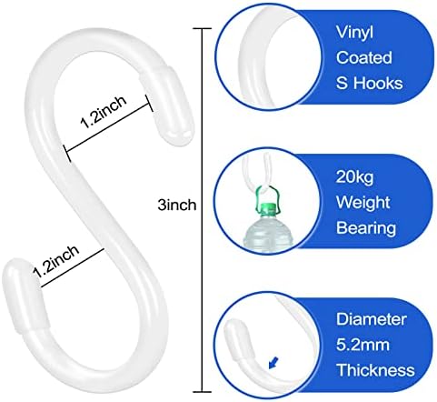 DINGEE 30 Pack 3 Inch White S Hooks,Vinyl Coated Heavy Duty S Hook for Hanging Plants,Non Slip Closet S Hooks,Steel Metal White Vinyl Coated Small S Hook for Hanging Jeans Pots and Pans Coffee Cups - Image 2