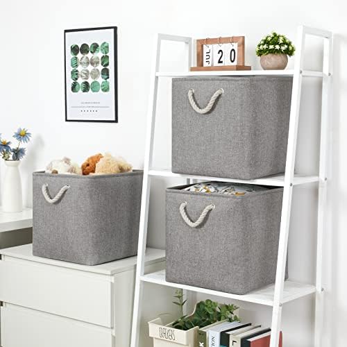 Bidtakay Grey Baskets Foldable Storage Cube Bins 13x13x13 Cube Storage Organizer Closet Set of 3 Fabric Storage Baskets for Home Office Large Baskets for Nursery Baby Toy Storage - Image 3