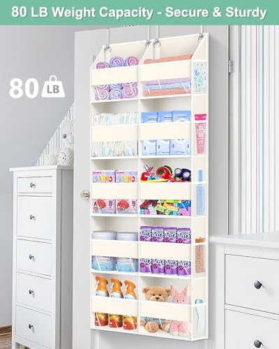 UVIAHOMI Heavy Duty Over The Door Organizer 5 Tiers, Extra Large Behind Door Storage of 10 Big Front & 10 Mesh Pockets, 80lb Weight Capacity, Hanging Doors Storage for Closet Bedroom Nursery, Beige - Image 5