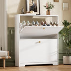 Nicetree Shoe Cabinet with 2 Flip Drawers, Narrow Shoe Organizer Cabinet, Freestanding Shoe Rack Cabinet, Modern Shoe Storage Cabinet for Entryway, Hallway, Foyer, White by Nicetree