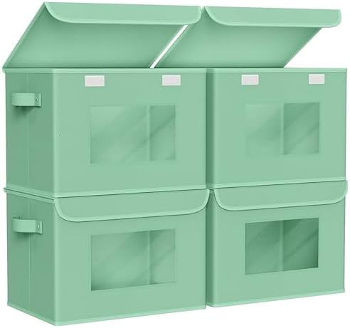 Univivi Fabric Foldable Storage Bins with Lids, 4 Pack, Green by Univivi