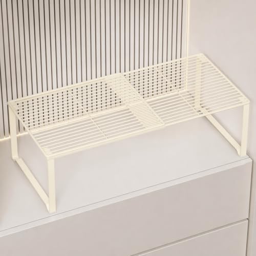 Extendable Metal Wire Shelf Organizer - Adjustable 15-24.4in Length, Stackable Storage Rack for Kitchen/Pantry/Bathroom/Shoe Cabinet/Tool Closet (1, Cream) by HGZBS
