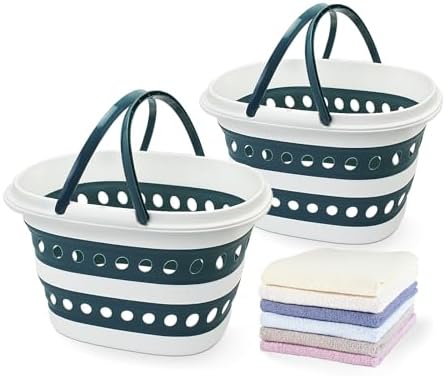 2 Pack Compact Collapsible Laundry Basket, Small Size Pop-Up Hamper Perfect for Bedroom Side,Bathroom,Travel, Not for Large Families, Foldable with Handle, Measures 16 x 12.5 x 9.5 In, (Blue) by Goderewild