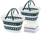 2 Pack Compact Collapsible Laundry Basket, Small Size Pop-Up Hamper Perfect for Bedroom Side,Bathroom,Travel, Not for Large Families, Foldable with Handle, Measures 16 x 12.5 x 9.5 In, (Blue) by Goderewild