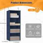 Hanging Closet Organizer 4-Shelf, Oxford Fabric Wardrobe Storage, Navy Blue | Easy-mount foldable design holds clothes, handbags, shoes & accessories; washable Oxford fabric, sturdy and space-saving. - Image 3
