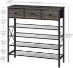 YATINEY 5-Tier Shoe Rack with 3 Drawers, Metal Shoe Organizer for 20 Pairs with Storage Shelves and Wooden Top, for Entryway, Hallway, Foyer, Closet, Charcoal and Black SS35BC - Image 3