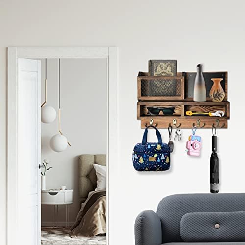 Key Holder for Wall, Mail Organizer Wall Mount with Key Hooks and Wallet Holder, Sunglasses Storage and Dog Leash Hanger, Decorative with 4 Double Hooks and Chalkboard - Image 2