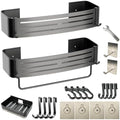 Gun Grey Adhesive Square Shower Caddy with Towel Bar, Soap Dish and Hooks by PHXGrove
