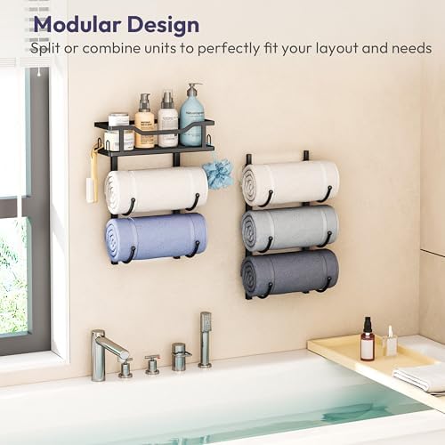 SWTYMIKI Over the Door Towel Rack - 6 Tier Towel Racks for Bathroom Wall Mounted, Towel Holder with Shelf, Hanging Rolled Towel Storage Organizer for Small Bathroom, Camper, RV, Black - Image 5