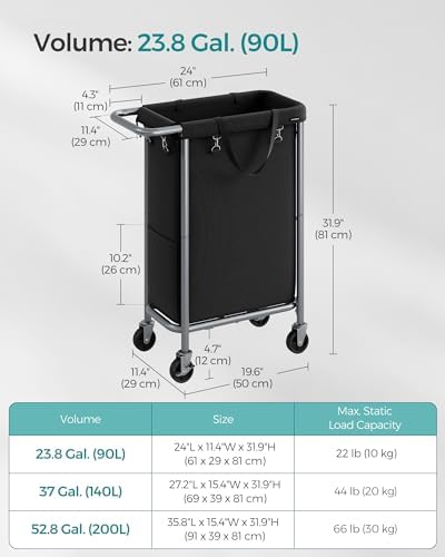 SONGMICS Laundry Basket with Wheels, 1-Section, 23.8 Gallons (90 L) - Image 6