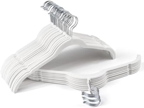 Sishynio Premium Velvet Shirt Hangers 30 Pack, Non-Slip 360° Swivel Hook Slim Felt Hanger, Space Saving Flocked Hangers for Tank Tops, Blouses, Strappy Dresses(White) | Space-Saving Closet Organization; Flocked Surface; 360° Swivel Hooks; For Shirts, C... by Sishynio