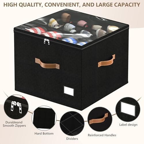 Vincona Shoe Organizer for Closet, 2 Pack Foldable Shoe Storage Bins with Clear Cover & Handles, 16-Compartment Shoe Box for Sneakers, Heels, Boots, Space-Saving Shoe Rack for Entryway, Dorm, RV - Image 3