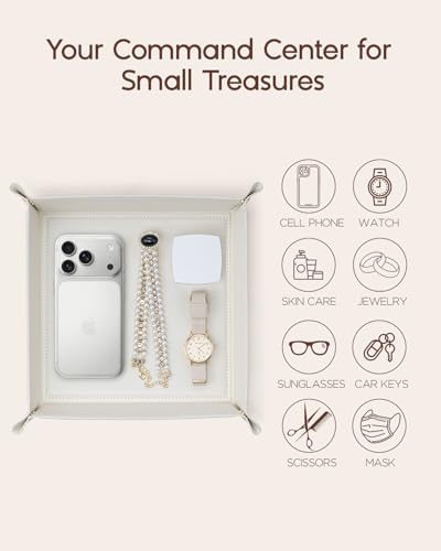 VLANDO Valet Tray Organizer, PU Leather Catchall Tray for Vanity, Beige - Image 3