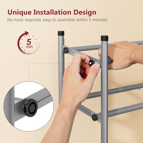 Tajsoon Expandable Shoe Rack for Closet 2 Tier, 28“-41“Stackable, Grey - Image 4