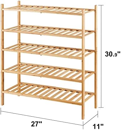 viewcare 5-Tier Bamboo Shoe Rack for Entryway, Stackable | Foldable | Natural, Shoe Organizer for Hallway Closet, Standing Shoe Racks for Indoor Outdoor - Image 3