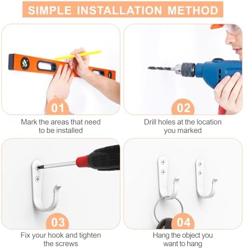 BREYDROK Hook for Hanging - 20PCS Hook for Hanging, Wall Hooks for Coats, Heavy Duty Single Prong Wall Hooks with 40 Pieces Screws (White) - Image 7