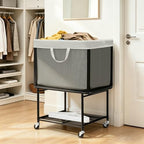 STO STO Rolling Laundry Hamper with Lockable Wheels, 29-Gallon (110L) Laundry Cart with Removable Canvas Bag, 2-Tier Clothes Basket Hamper with Shelf for Closet, Bedroom, Bathroom, Laundry Room, Gray - Image 3