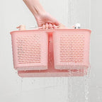 Plastic Portable Shower Caddy Basket with Handle, 3 Compartments, Pink - Image 4