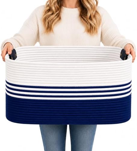 Laundry Hamper with Handles, 72L Rope Laundry Basket, Blue by AINUOQI
