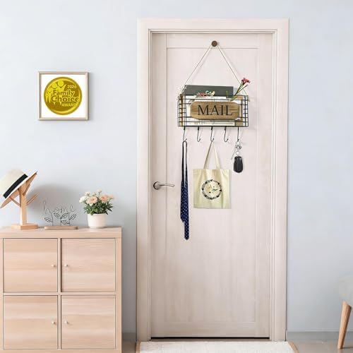 SRIWATANA Mail Organizer Wall Mount, 5 Key Hooks, Small, Carbonized Black - Image 2