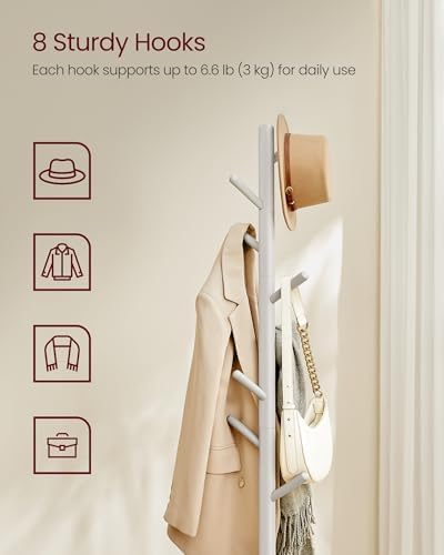 VASAGLE Solid Wood Coat Rack, Free Standing, Tree-Shaped, with 8 Hooks - Image 3