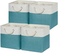 Temary Cubes Storage Baskets 11 Inch Cube Storage Bins 4 Pack Fabric Baskets for Gift Empty Teal Storage Bins for Shelves, Collapsible Fabric Storage Cubes Basket for Storage (White&Teal) by TEMARY