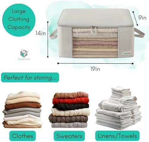 2 Pack Clothing Storage Bags Clothes Organizer folding fabric bags for sweaters, clothing, garment, bedding, quilt, linens, large folding organizers with zip & window, mothproof underbed space savers - Image 2