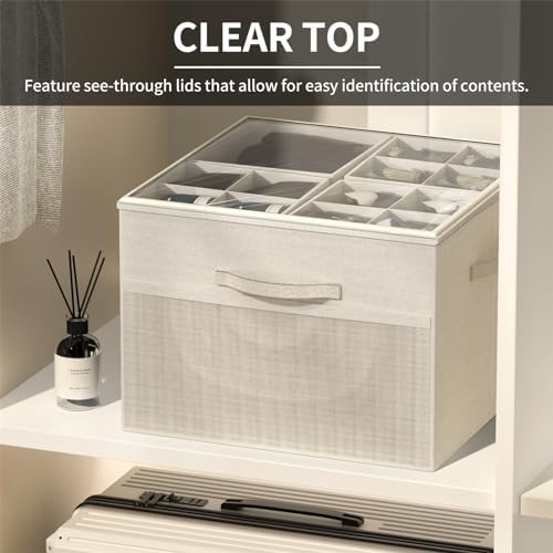 Aokeyee Shoe Organizer for Closet,Foldable Shoe Storage Organizer Box Bin with Adjustable Dividers and Clear Cover, Fits up to 16 Pairs - Image 2