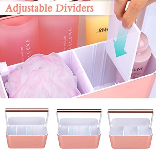 BYUNER Compact Shower Caddy Dorm - Portable Bathroom Caddy Organizer with Handle and Adjustable Divider for College Dorm & Shared Bathroom, Hard Plastic Shower Basket Tote for Toiletry Drainage, Pink - Image 4