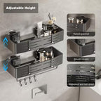 Voldra Shower Caddy Suction Cup, 2 Pack Shower Shelves for Inside Shower No Drilling, Aluminum Suction Showers Organizer with Towel Bar & Hooks Removable Bathroom Shelf Storage Rack(Gray) - Image 2