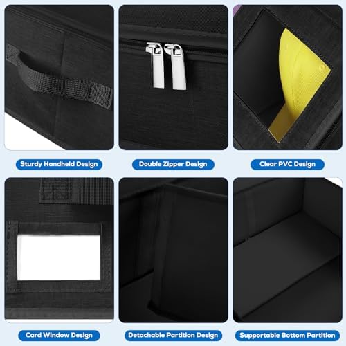 2 Pack Hat Storage for Baseball Caps-Holds Up to 48 Caps, Hat Organizer for Closet Stackable Hat Box with Cardboard, Dustproof Baseball Cap Organizer with 2 Handles for Home Travel (Black, 2Pack) - Image 6