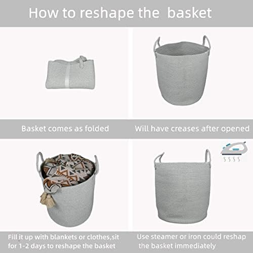 XUANGUO Cotton Rope Laundry Basket Hamper for Clothes Large Light Grey - Image 6