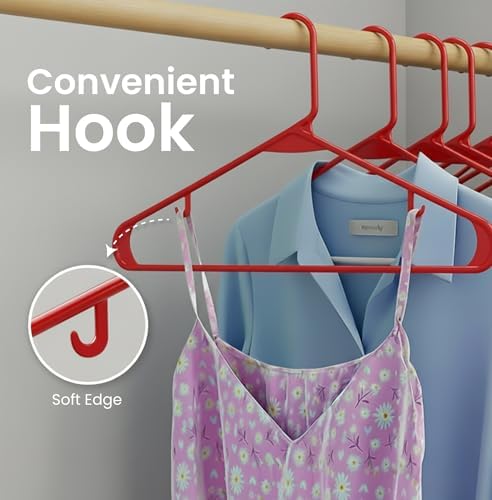 Utopia Home Plastic Hangers 50 Pack – Built-in Strap Hooks Red | Space saving | Durable & strong | Closet organizer | Clothes hangers | Ideal for shirts, pants, skirts & coats - Image 5