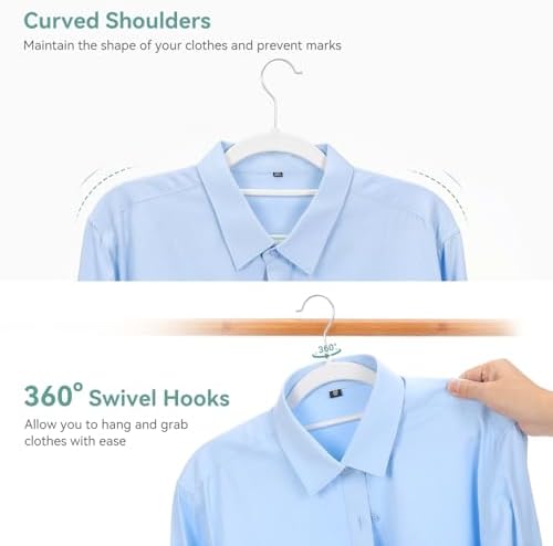 Tonswachic Pack of 30 Coat Hangers, Space-Saving Plastic Clothes Hangers, Non-Slip, 0.2 Inches Slim, 360° Swivel Silver Hook for Shirts, Pants, Suit & Wet/Dry Garments, Blue and White - Image 4