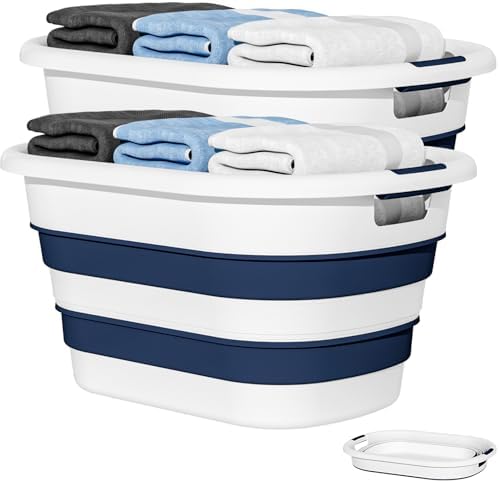 43L(11.5Gallon) Collapsible Laundry Baskets plastic (Blue, 2 Packs) by OOAMBB