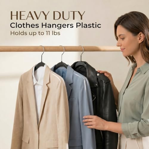 SMARTOR Plastic Hangers 50 Pack, Heavy Duty Plastic Hangers for Clothes | Non-velvet Slim Hangers with 360° Swivel Hook & Clothes Thin Hanger - Durable Coat Hangars, Space Saving Hanger - Black - Image 4