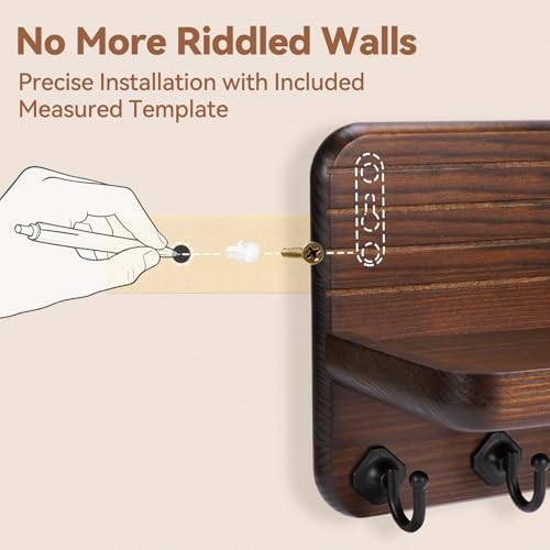 Key Holder for Wall, Mail Organizer Wall Mount with 6 Hooks Wooden Hanging Key Rack for Home Decor, Hallway, Entryway (Brown) - Image 4