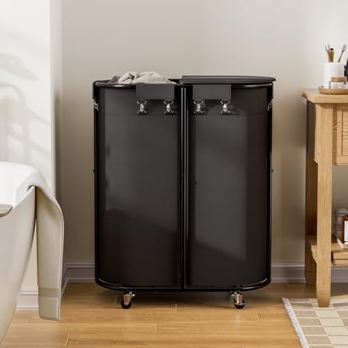 200L Double Laundry Hamper with Lid & Wheels, Oval Rolling Laundry Basket - Image 6