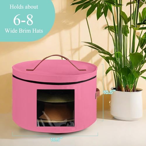 Samplife Hat Box,Hat Storage Box,Stackable Round Brim Hats Organizer Bag Container for Closet,Travel Hat Boxes for Women, Cowboy Hat Organizer, FoldableTravel Cap Boxes (05-Pink, 16.5" D x 10.5" H) - Image 3