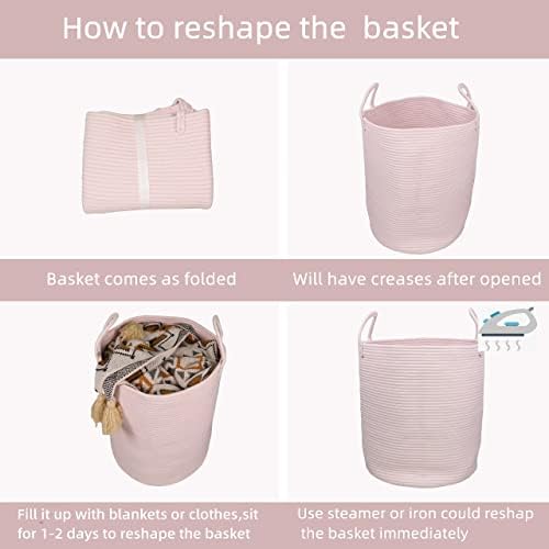 XUANGUO Cotton Rope Laundry Basket Hamper for Girls Kids Baby Nursery Hamper Bin Woven Storage Basket for Living Room Girls room Boho Tall Rope Baskets for Blanket Toys Large light pink (Pack of 10) - Image 6