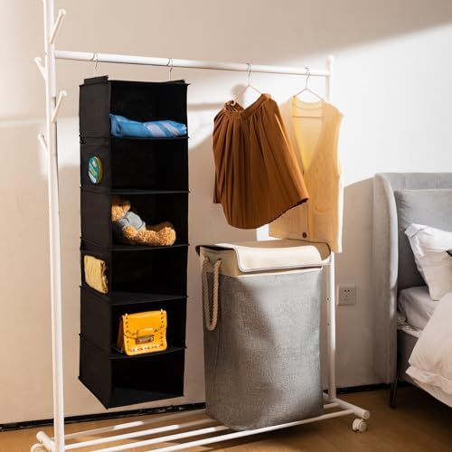 BrilliantJo 6 Shelves Hanging Closet Organizer, 2 Pack Hanging Storage with 4 Side Pockets for Clothes Shoes, 43.5"x12"x12"(Black) - Image 2