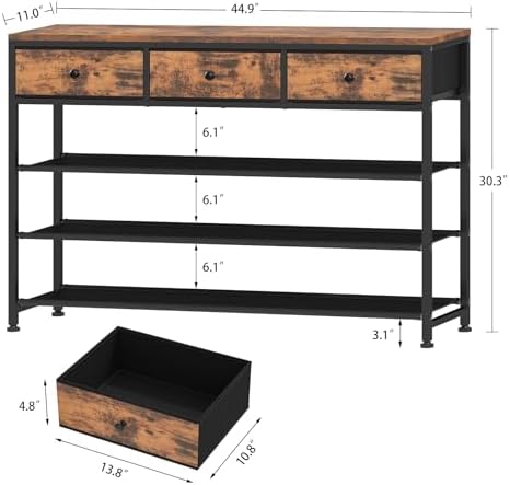 usikey 4 Tier Shoe Rack with 3 Drawers & 3 Oxford Fabric Shelves, Holds 15-18 Pairs, Metal Shoe Storage with Wood Top, Shoe Organizer for Entryway, Closet, Apartment, Rustic Brown UNYXJX022F - Image 3