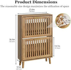Shoe Storage Cabinet with Louvered 2 Flip Drawers, Narrow Shoe Cabinet Storage for Entryway, Freestanding Shoe Organizer Cabinet with Golden Handles, Slim Shoe Rack Cabinet 23.5in (Natural Wood) - Image 2