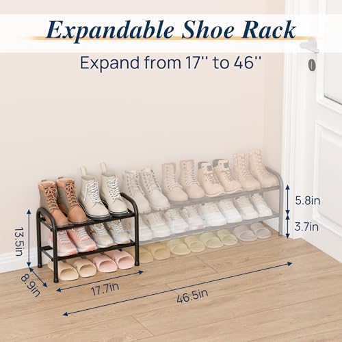 ENJOYBASICS 2 Tier Expandable Shoe Rack, Metal Small Shoes Shelf, Black - Image 3