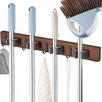 Right Pull Out Mop and Broom Holder, Rustic Wood Broom Hanger with 4 Slots and 4 Hooks for Home Décor, Kitchen, Laundry Room and Closet, Broom and Mop Organizer Wall Mount for Garage Organize - Image 3