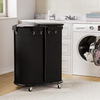 200L Double Laundry Hamper with Lid & Wheels, Oval Rolling Laundry Basket - Image 7